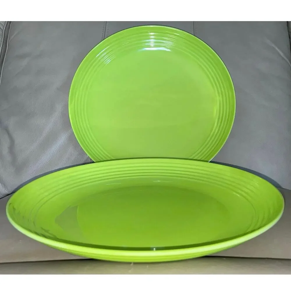 Set of 2 Melange Lime Green 11” Coupe Ribbed 100% Melamine Plates - Shatterproof